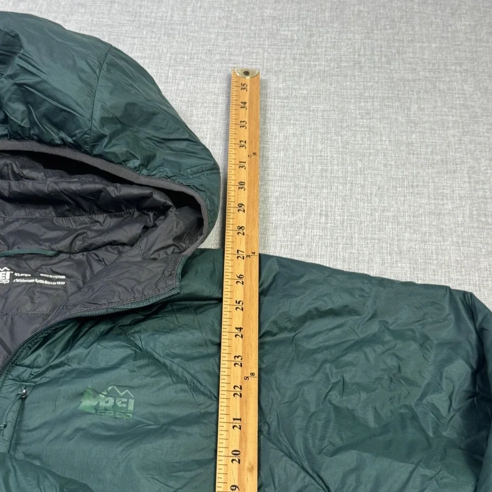 REI Co-Op Primaloft Jacket Mens XL Green Puffer Hooded Insulated Full Zip